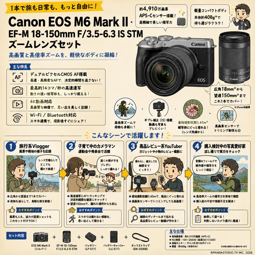 Canon EOS M6 Mark II シルバー・EF-M 18-150mm F/3.5-6.3 IS STM ズームレンズセット おもな対象のお客様