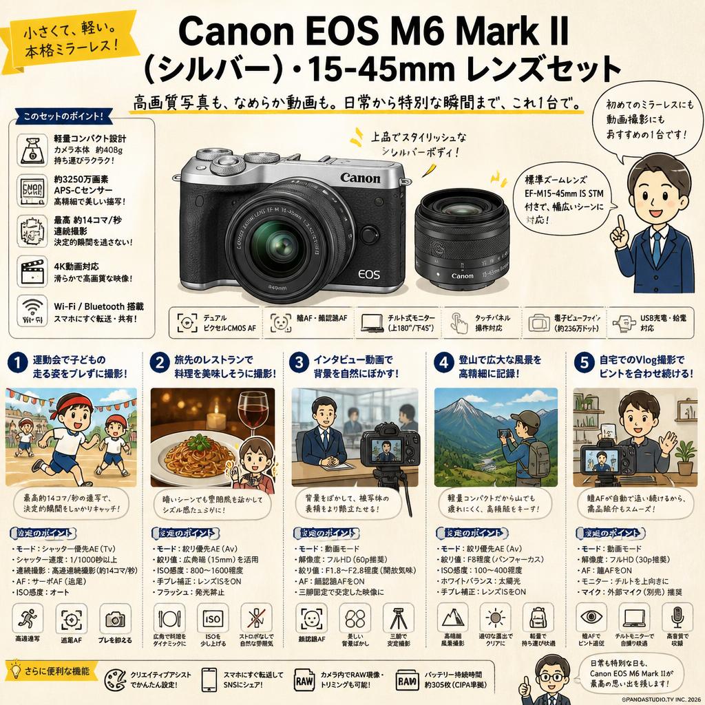 Canon EOS M6 Mark II（シルバー）・15-45mm レンズセット 用途