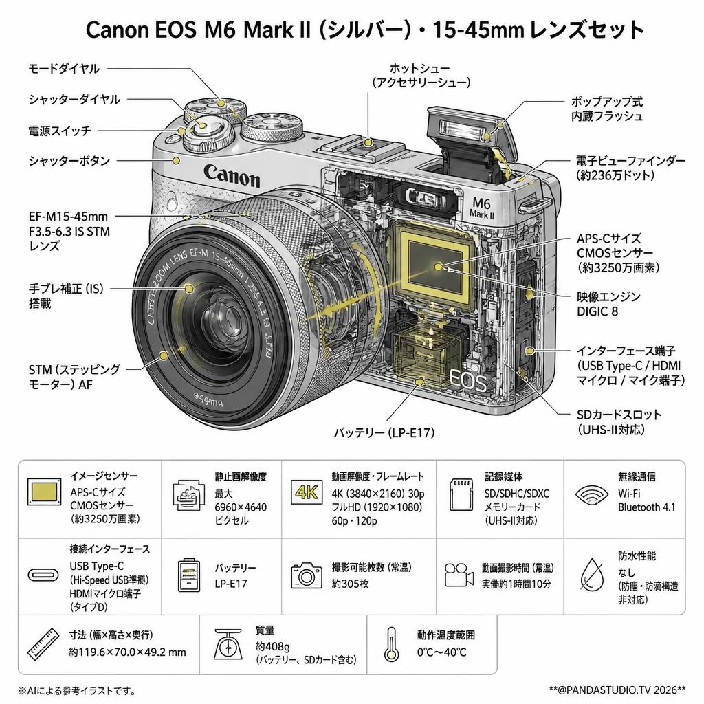 Canon EOS M6 Mark II（シルバー）・15-45mm レンズセット スペック