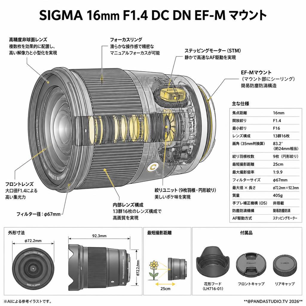 SIGMA 16mm F1.4 DC DN EF-M マウント スペック