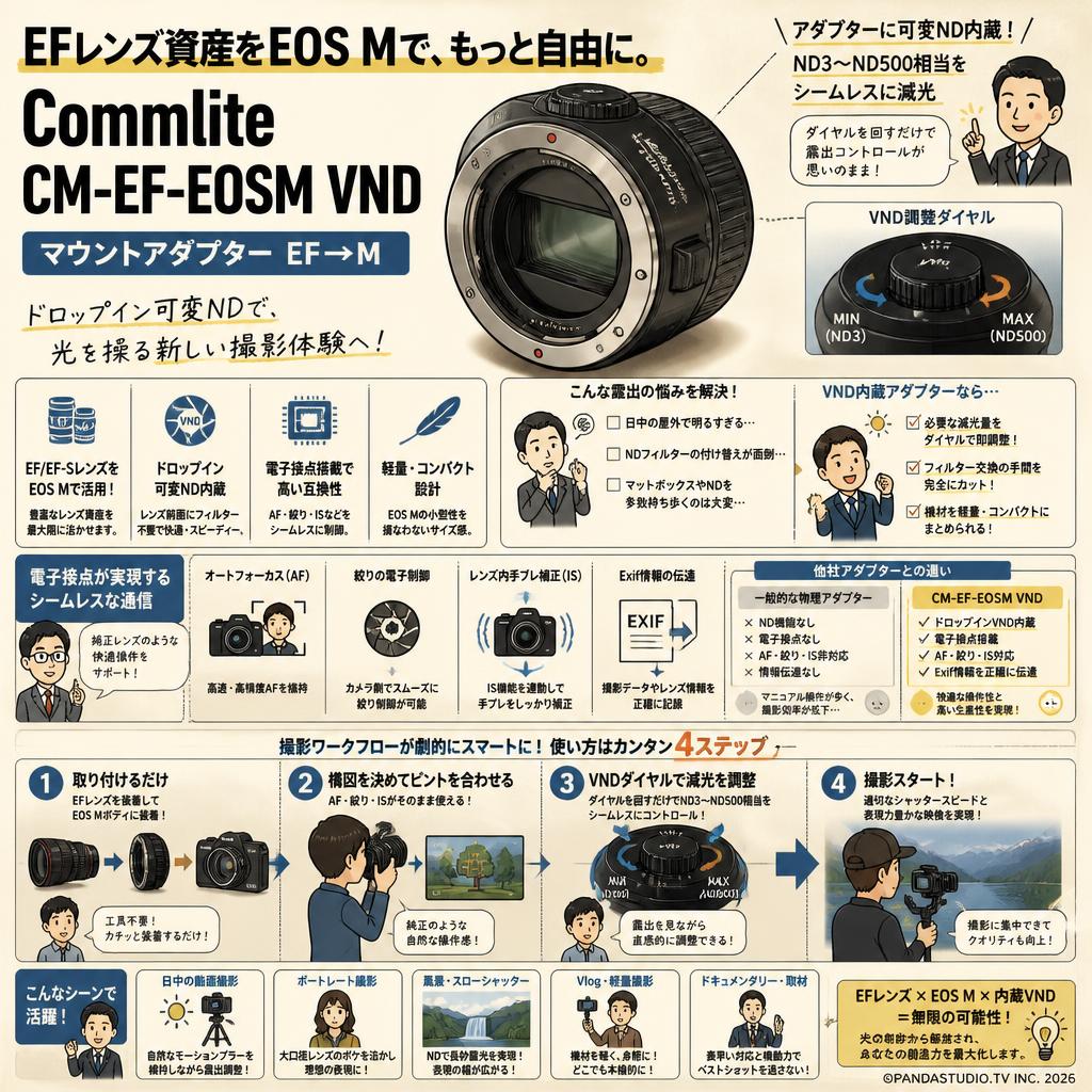 Commlite CM-EF-EOSM VND マウントアダプター EF→M 概要
