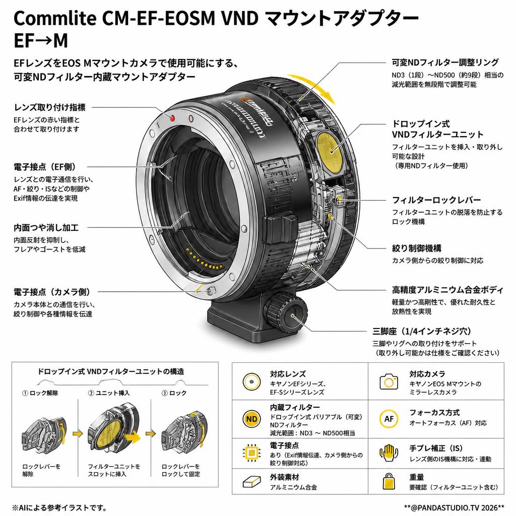 Commlite CM-EF-EOSM VND マウントアダプター EF→M スペック