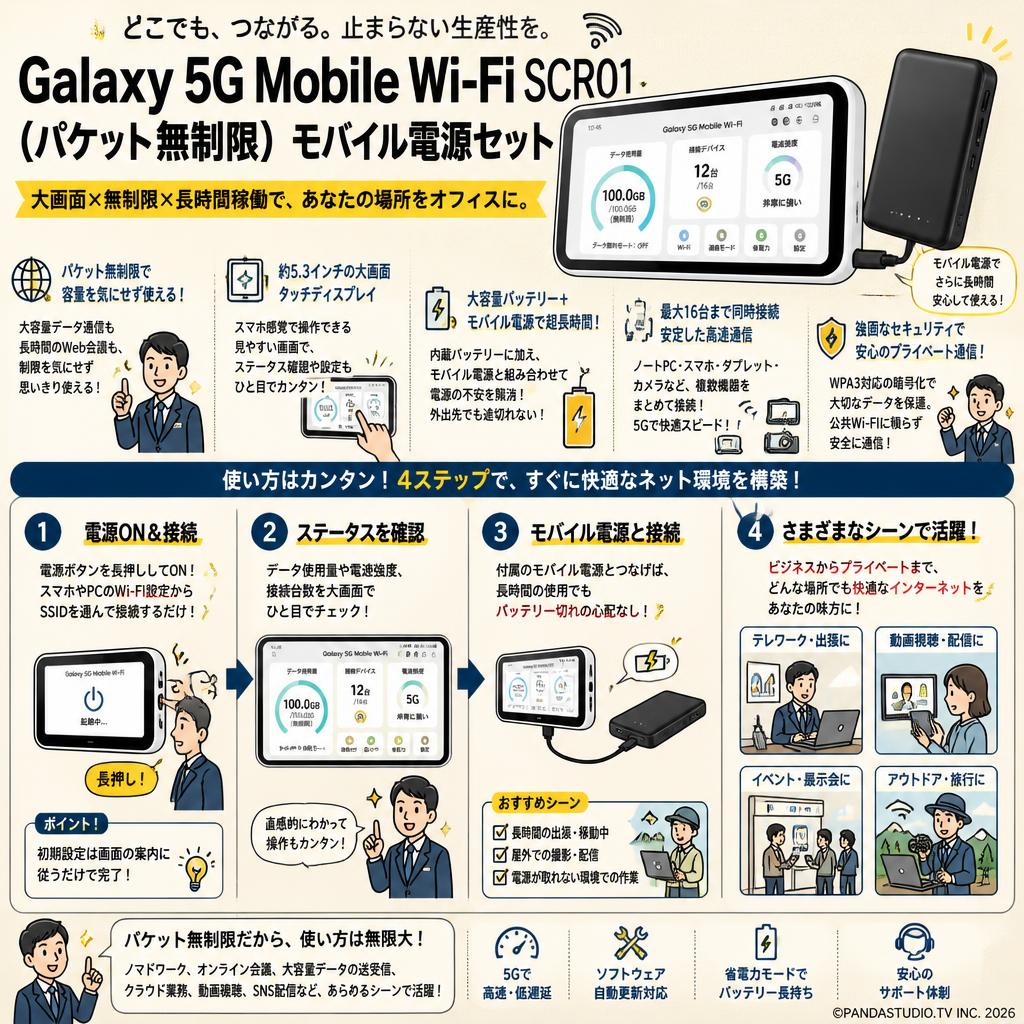 Galaxy 5G Mobile Wi-Fi SCR01（パケット無制限） モバイル電源セット 概要