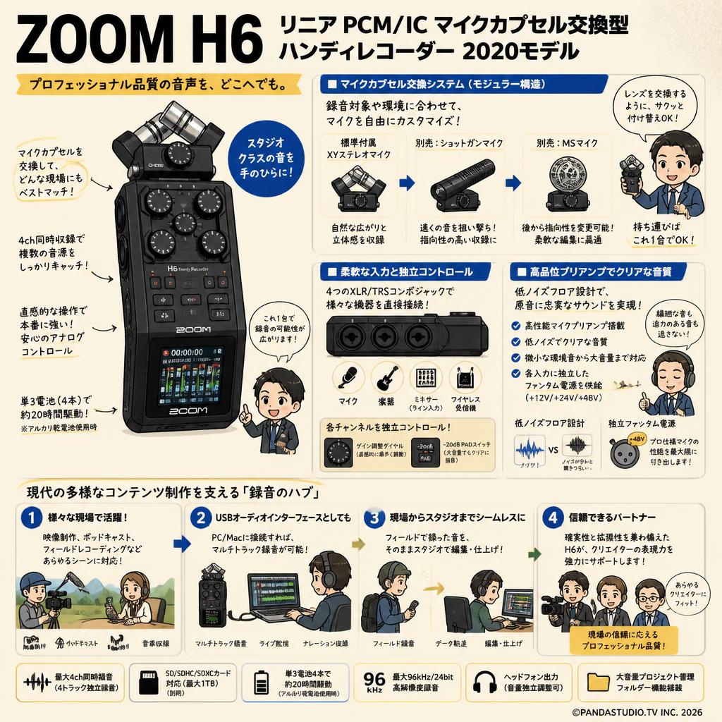 ZOOM H6 2020モデル徹底レビュー：マイクカプセル交換型ハンディ