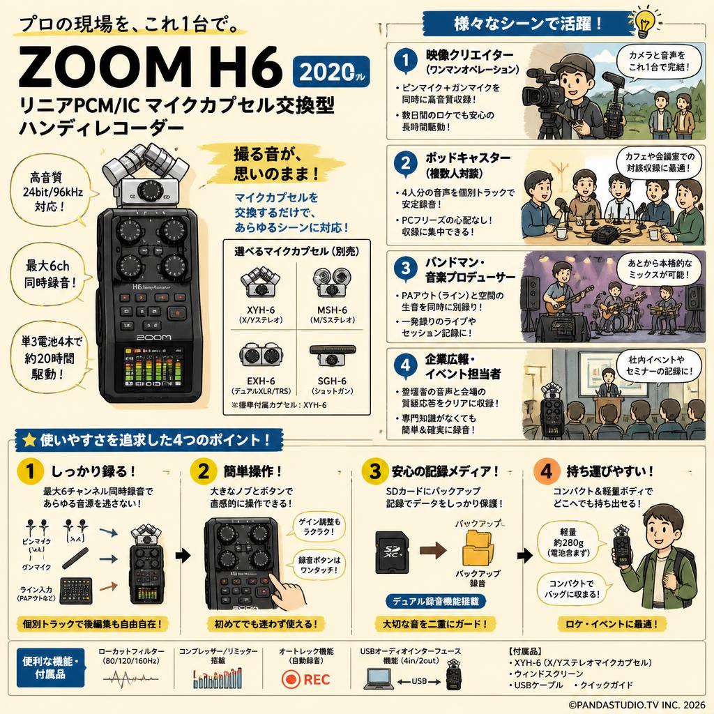 ZOOM H6 リニア PCM/IC マイクカプセル交換型 ハンディレコーダー 2020モデル おもな対象のお客様
