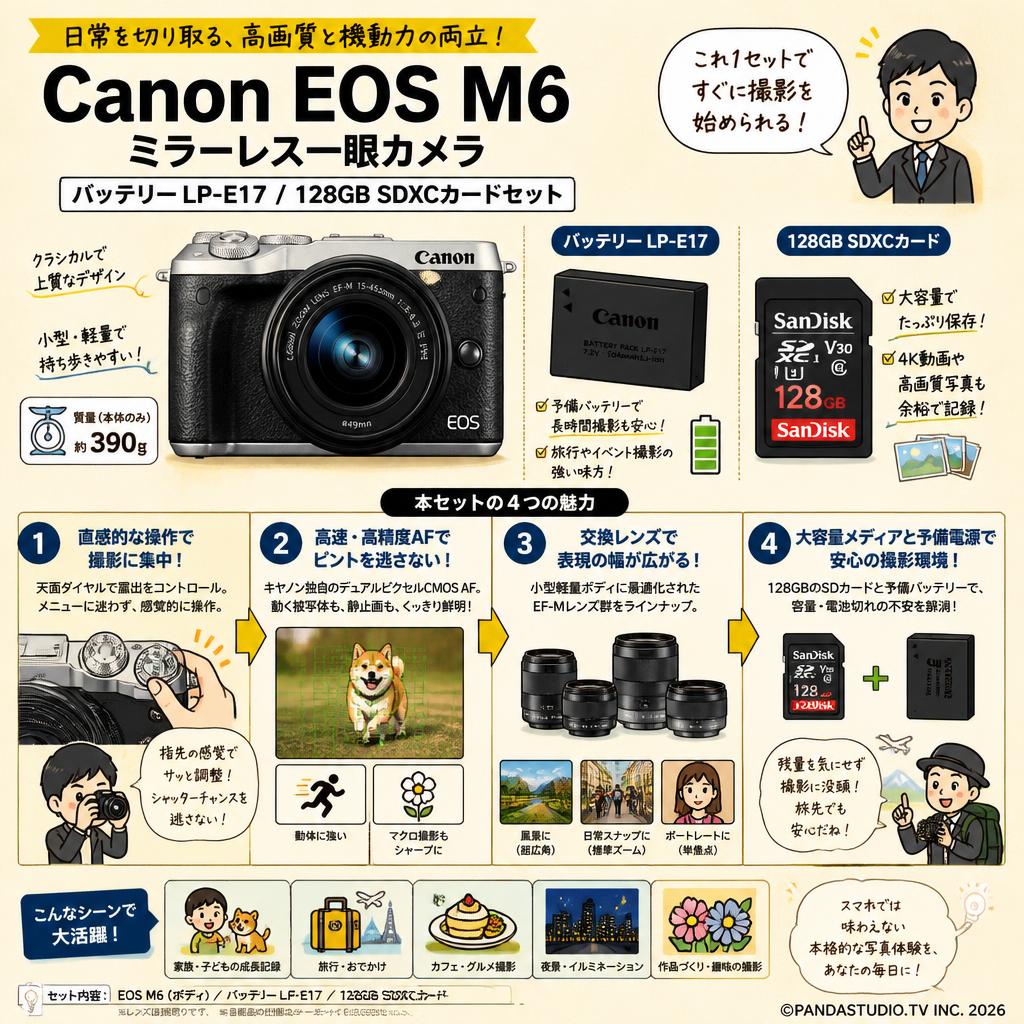Canon EOS M6 ミラーレス一眼カメラ / バッテリー LP-E17 / 128GB SDXCカードセット 概要