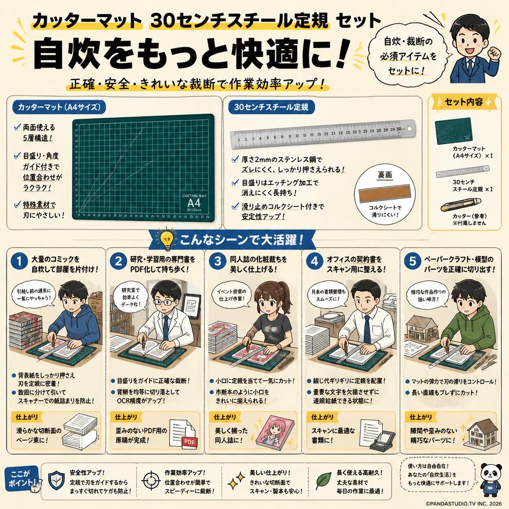 カッターマット 30センチスチール定規 セット カッティングマット 自炊セット 用途