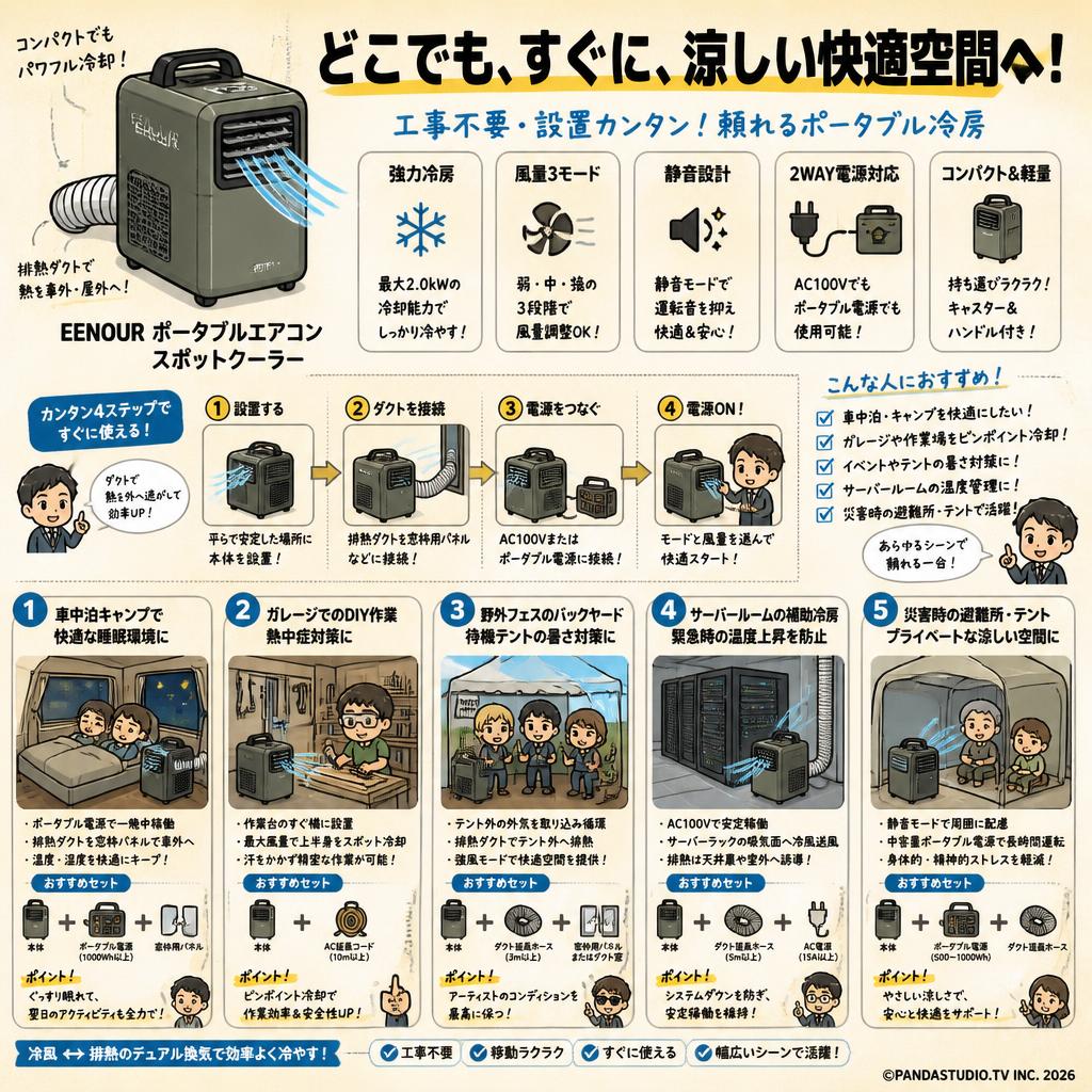 EENOUR ポータブルエアコン スポットクーラー 用途