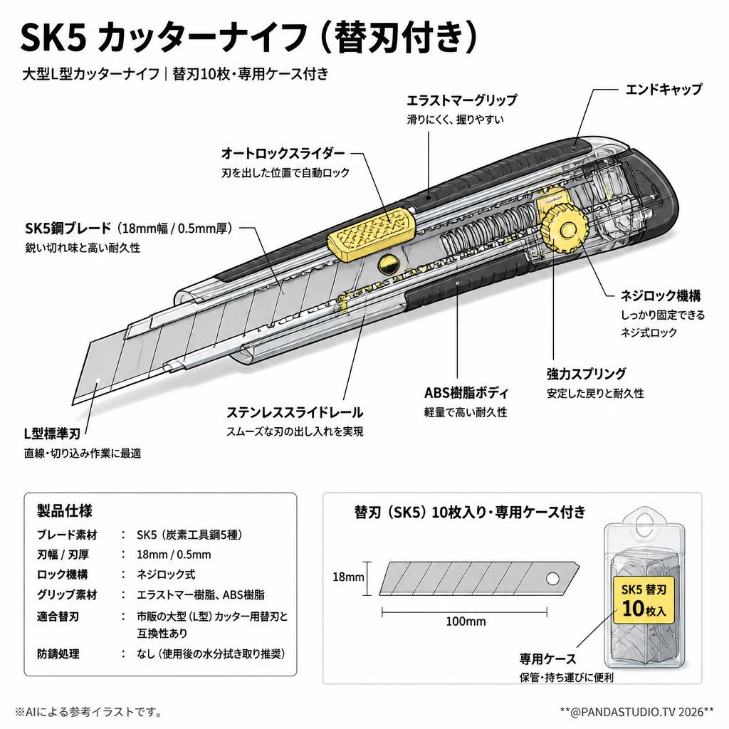 sk5 カッターナイフ替刃 付き スペック