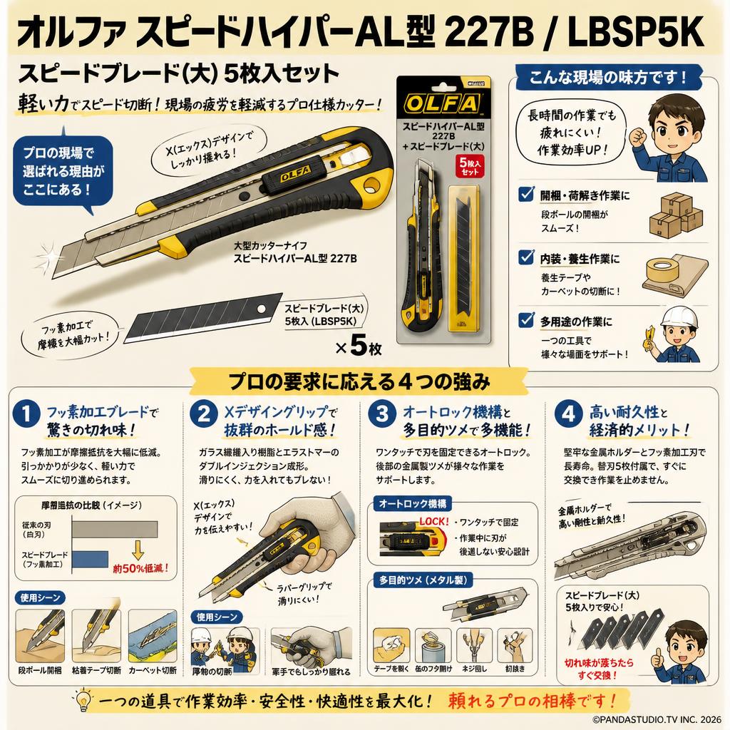 オルファスピードハイパーAL型 227B / LBSP5K スピードブレード（大）5枚入セット 概要