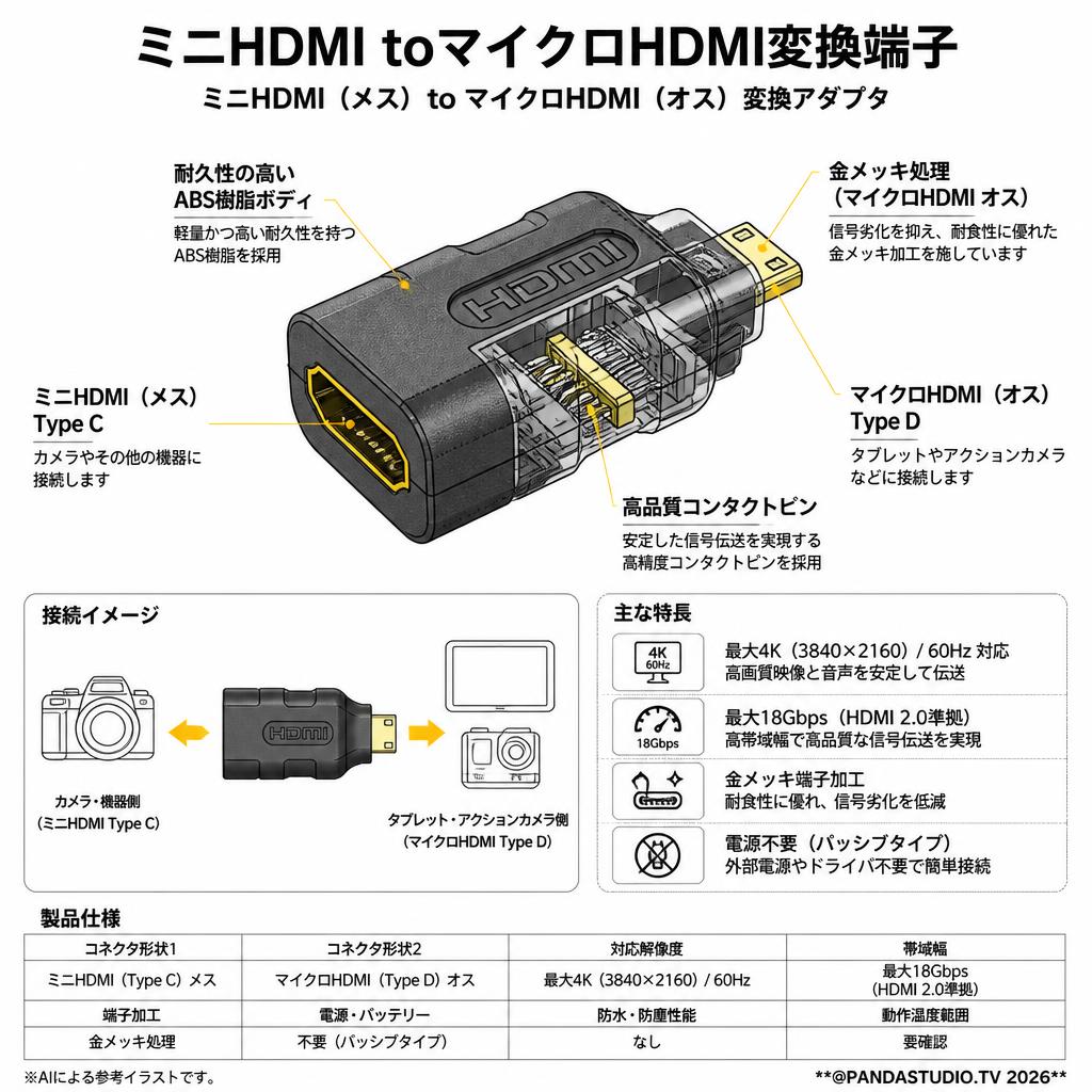 ミニHDMI toマイクロHDMI変換端子 スペック