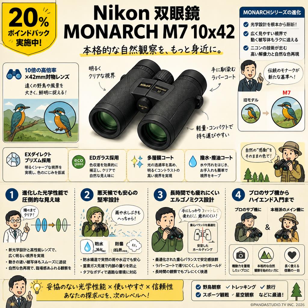 【20%ポイントバック実施中】Nikon 双眼鏡 MONARCH M7 10x42 概要