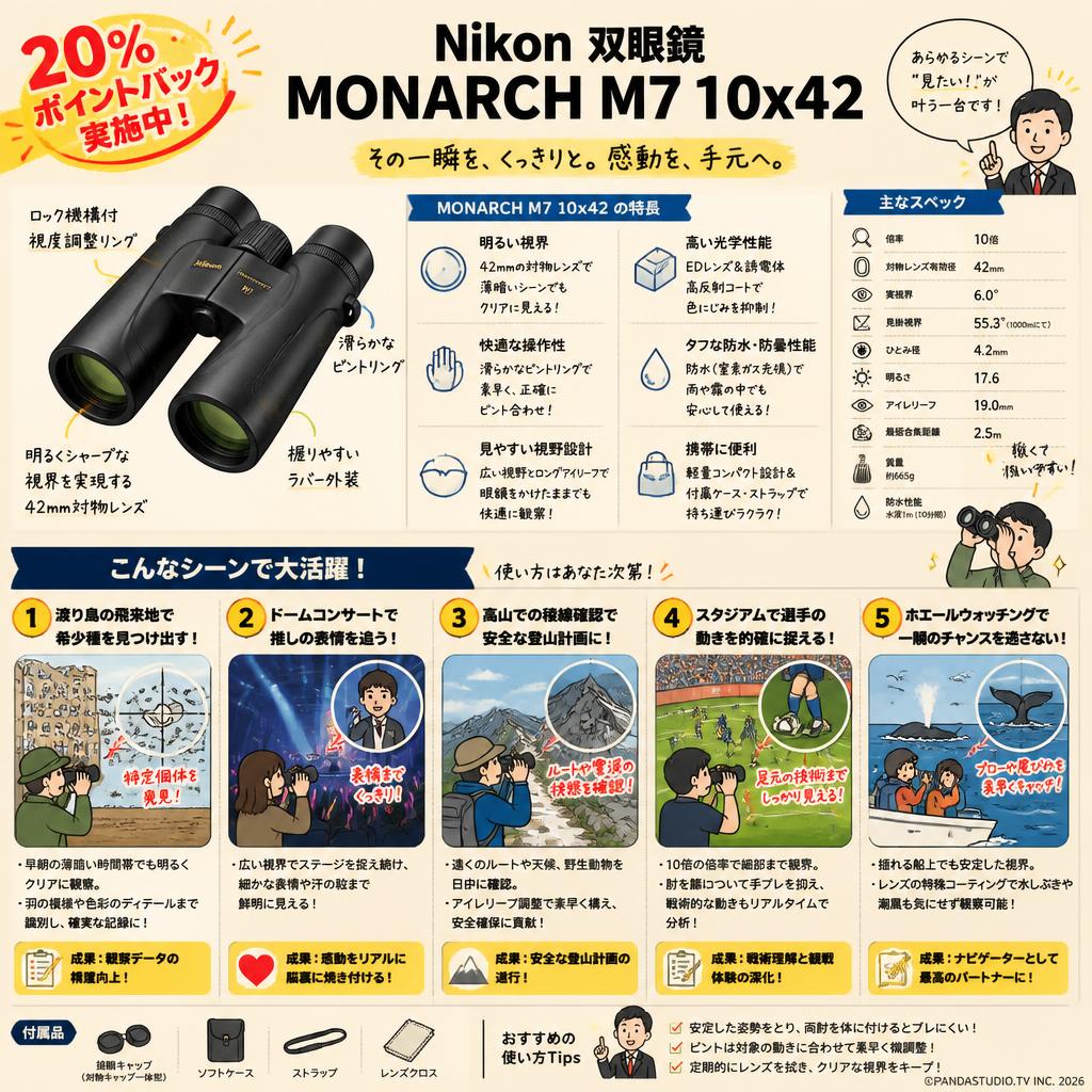 【20%ポイントバック実施中】Nikon 双眼鏡 MONARCH M7 10x42 用途
