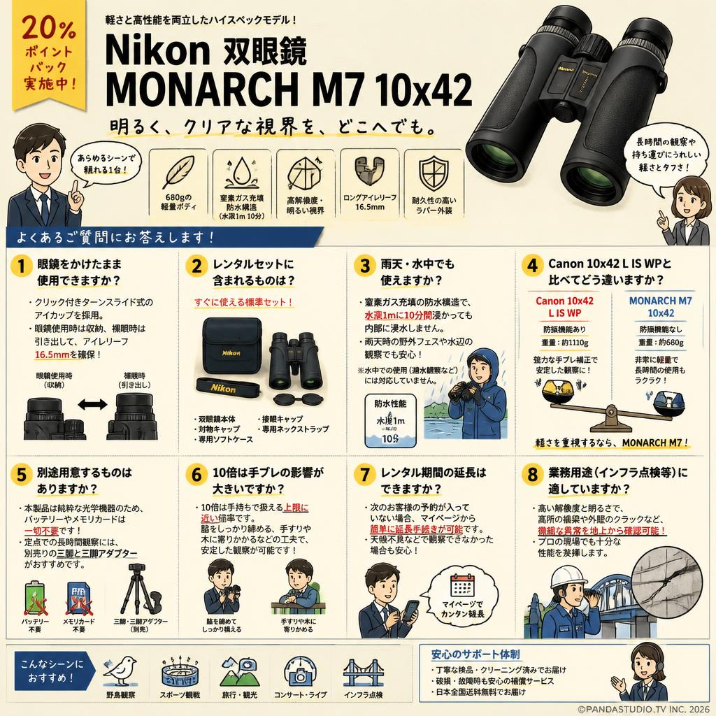 【20%ポイントバック実施中】Nikon 双眼鏡 MONARCH M7 10x42 FAQ（よくある質問と答え）
