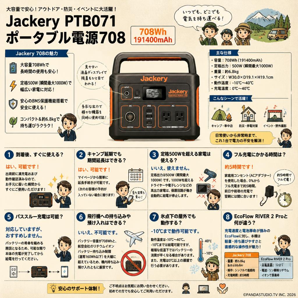 Jackery PTB071 ポータブル電源708(708Wh/191400mAh ) FAQ（よくある質問と答え）