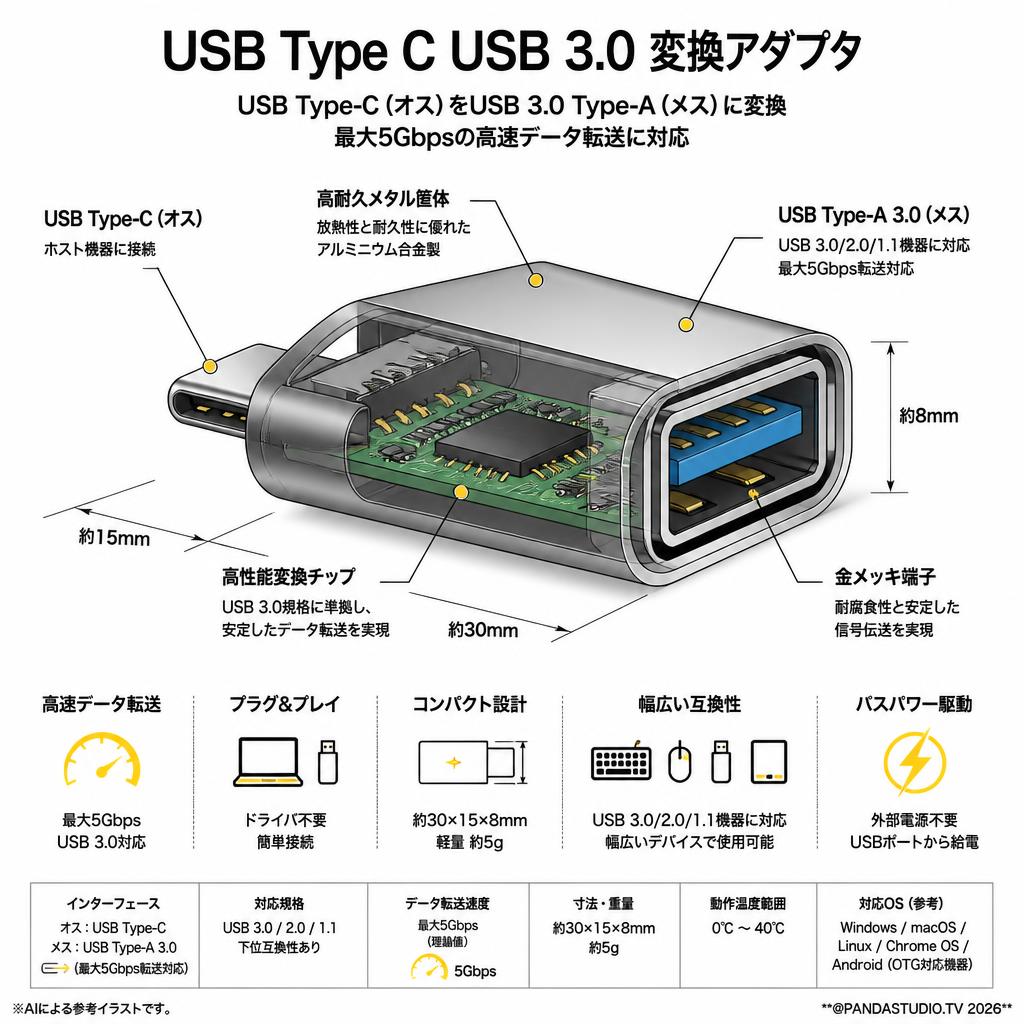 USB Type C USB 3.0 変換アダプタ スペック