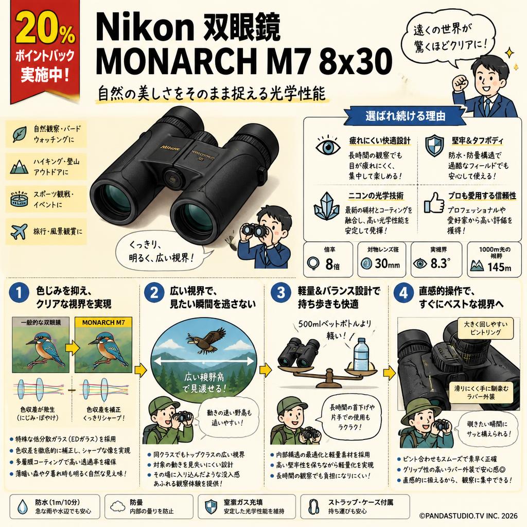【20%ポイントバック実施中】Nikon 双眼鏡 MONARCH M7 8x30 概要
