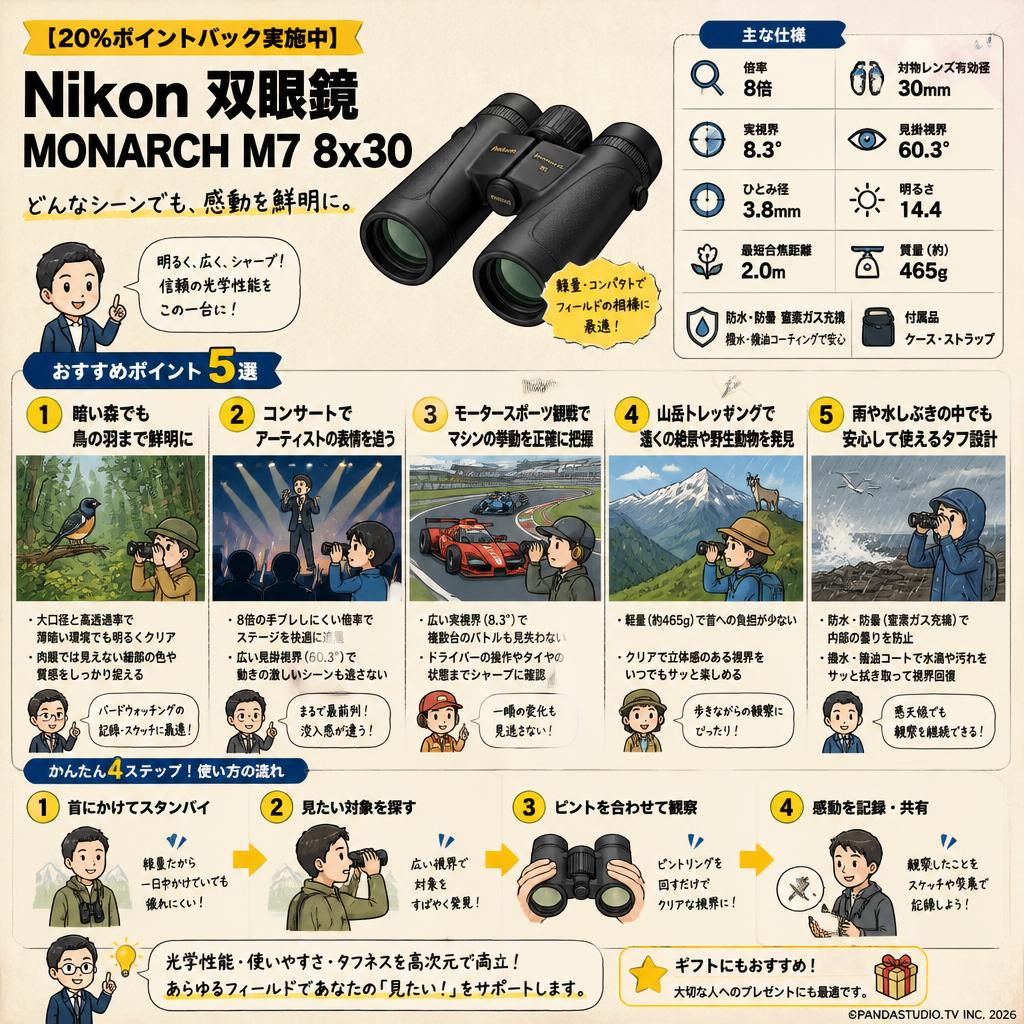 【20%ポイントバック実施中】Nikon 双眼鏡 MONARCH M7 8x30 用途