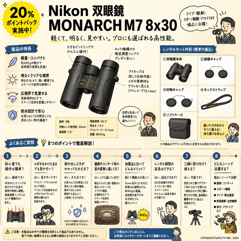 【20%ポイントバック実施中】Nikon 双眼鏡 MONARCH M7 8x30 FAQ（よくある質問と答え）