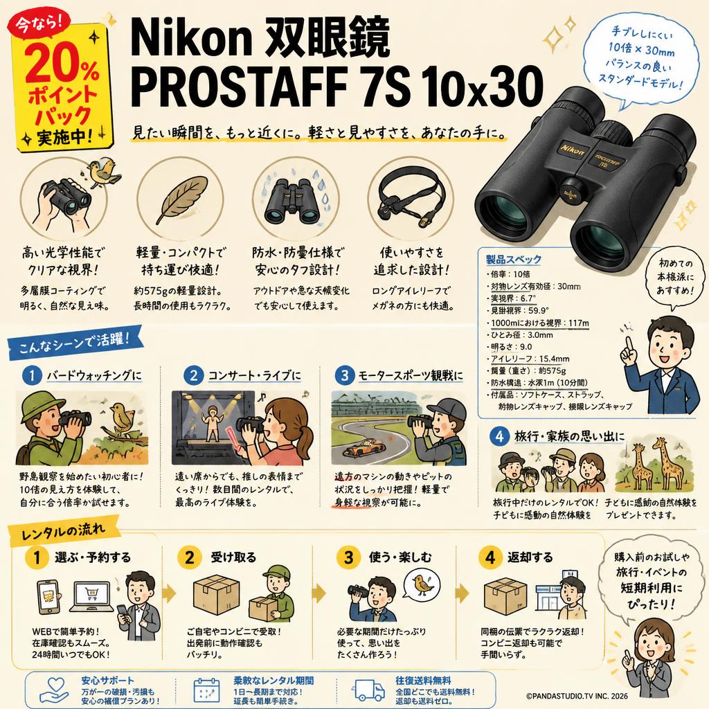 【20%ポイントバック実施中】Nikon 双眼鏡 PROSTAFF 7S 10x30 おもな対象のお客様