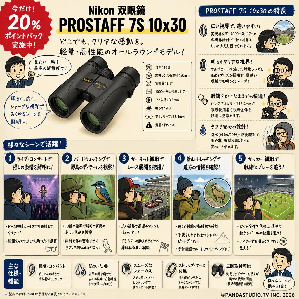 【20%ポイントバック実施中】Nikon 双眼鏡 PROSTAFF 7S 10x30 用途