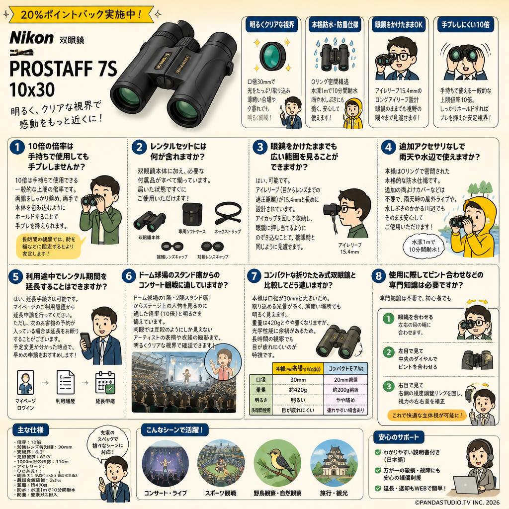 【20%ポイントバック実施中】Nikon 双眼鏡 PROSTAFF 7S 10x30 FAQ（よくある質問と答え）