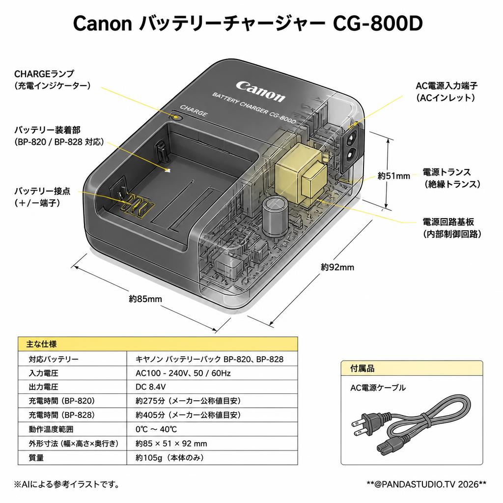 Canon バッテリーチャージャー CG-800D スペック