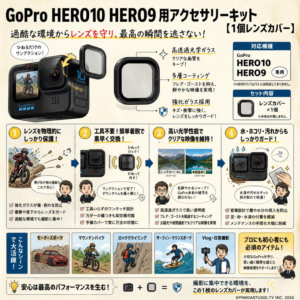 GoPro HERO10 HERO9 用アクセサリーキット【 1個レンズカバー】 概要