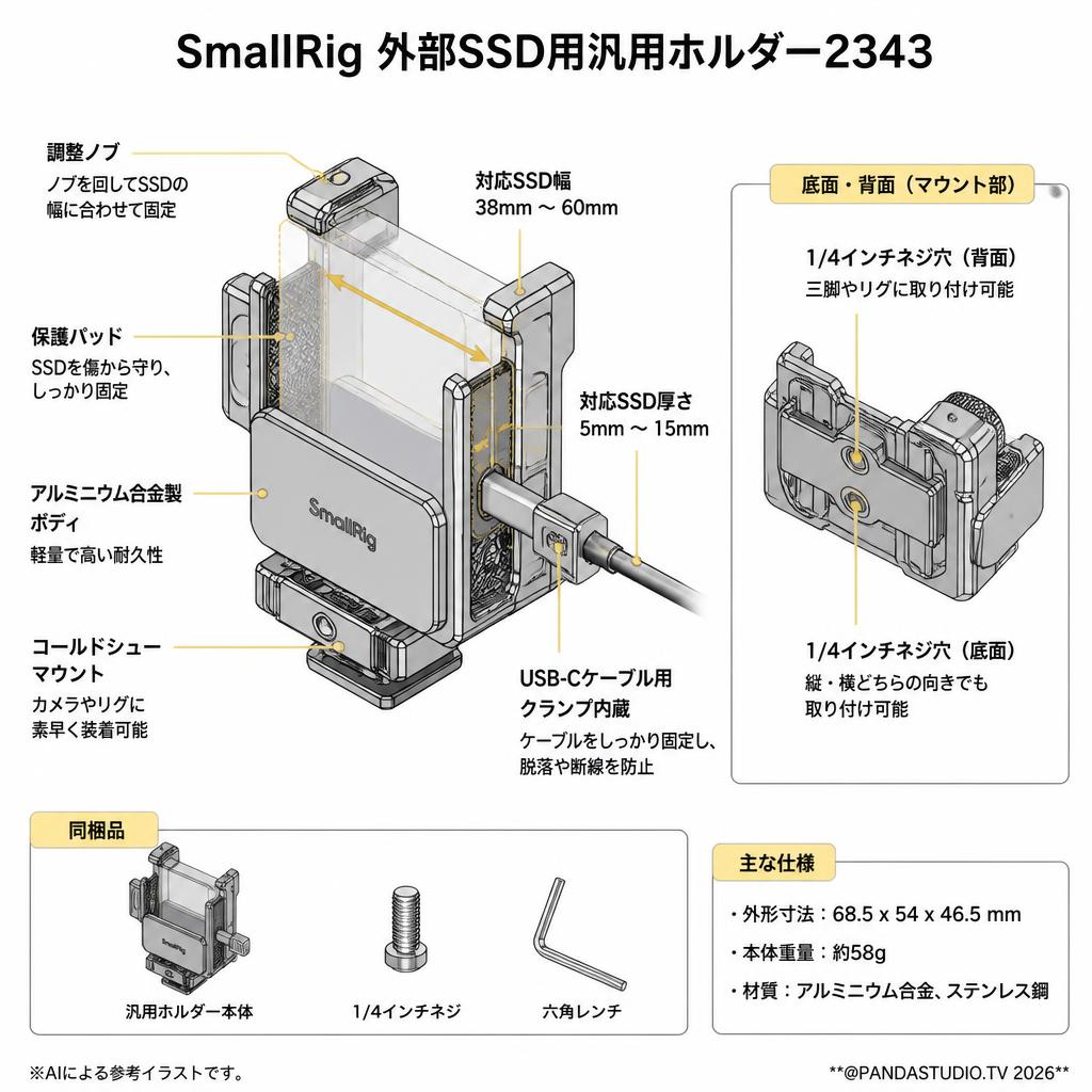 SmallRig 外部SSD用汎用ホルダー2343 スペック
