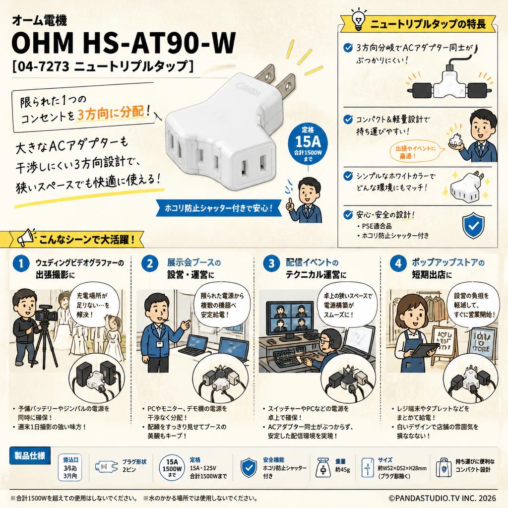 オーム電機 OHM HS-AT90-W [04-7273 ニュートリプルタップ ] おもな対象のお客様