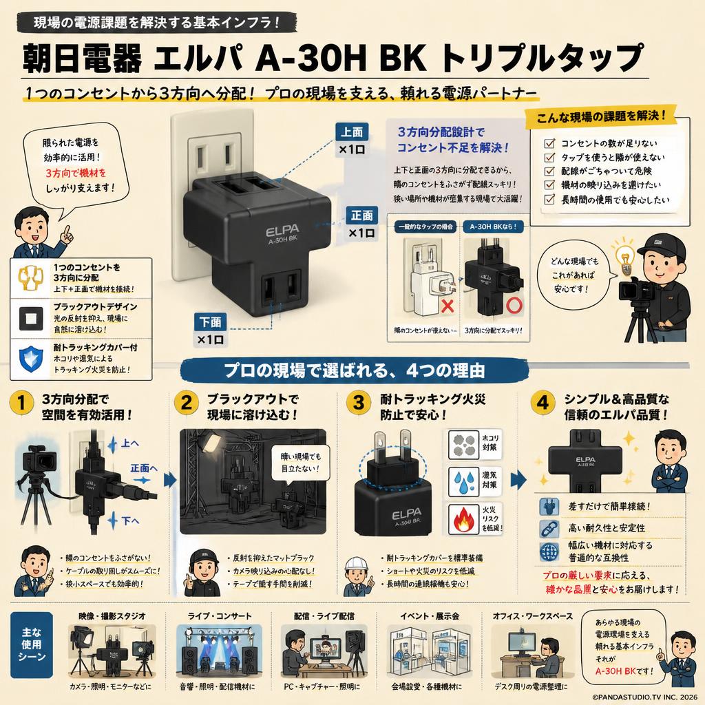 朝日電器 エルパ A-30H BK トリプルタップ 概要