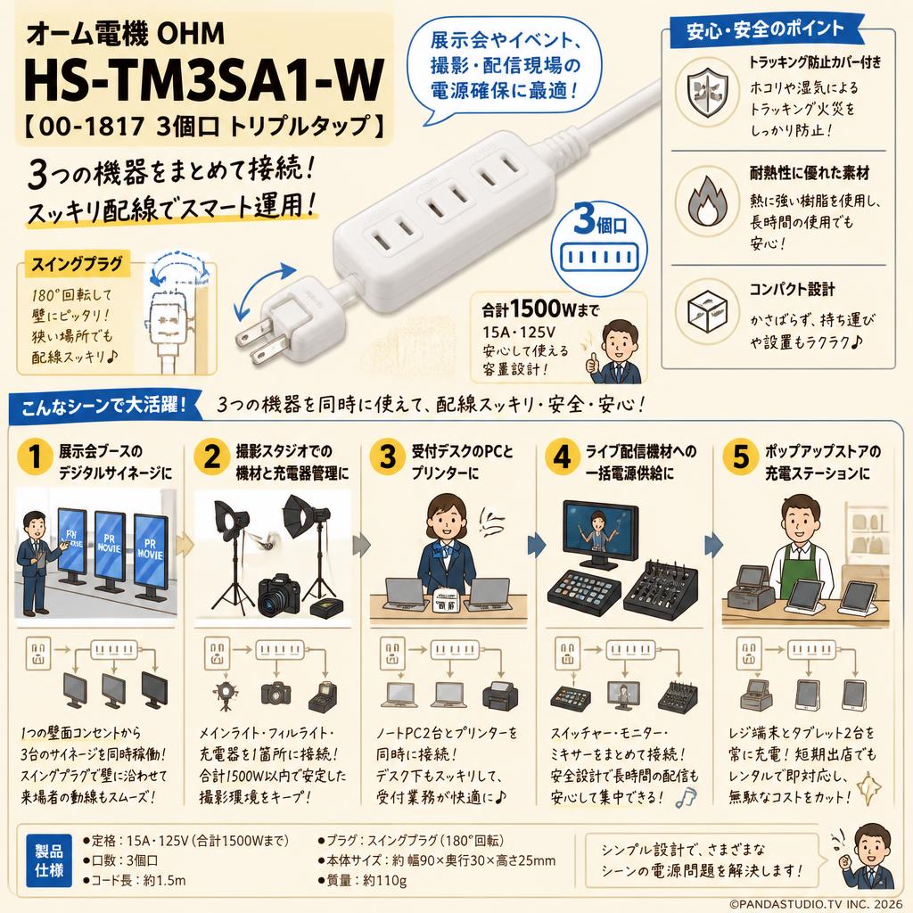 オーム電機 OHM HS-TM3SA1-W [00-1817 3個口 トリプルタップ] 用途