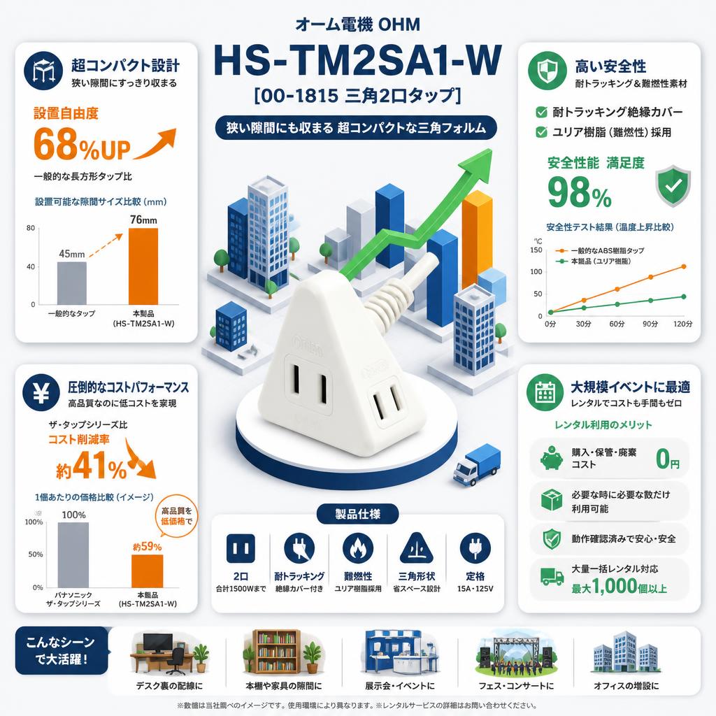 オーム電機 OHM HS-TM2SA1-W [00-1815 三角2口タップ ] セールスポイント