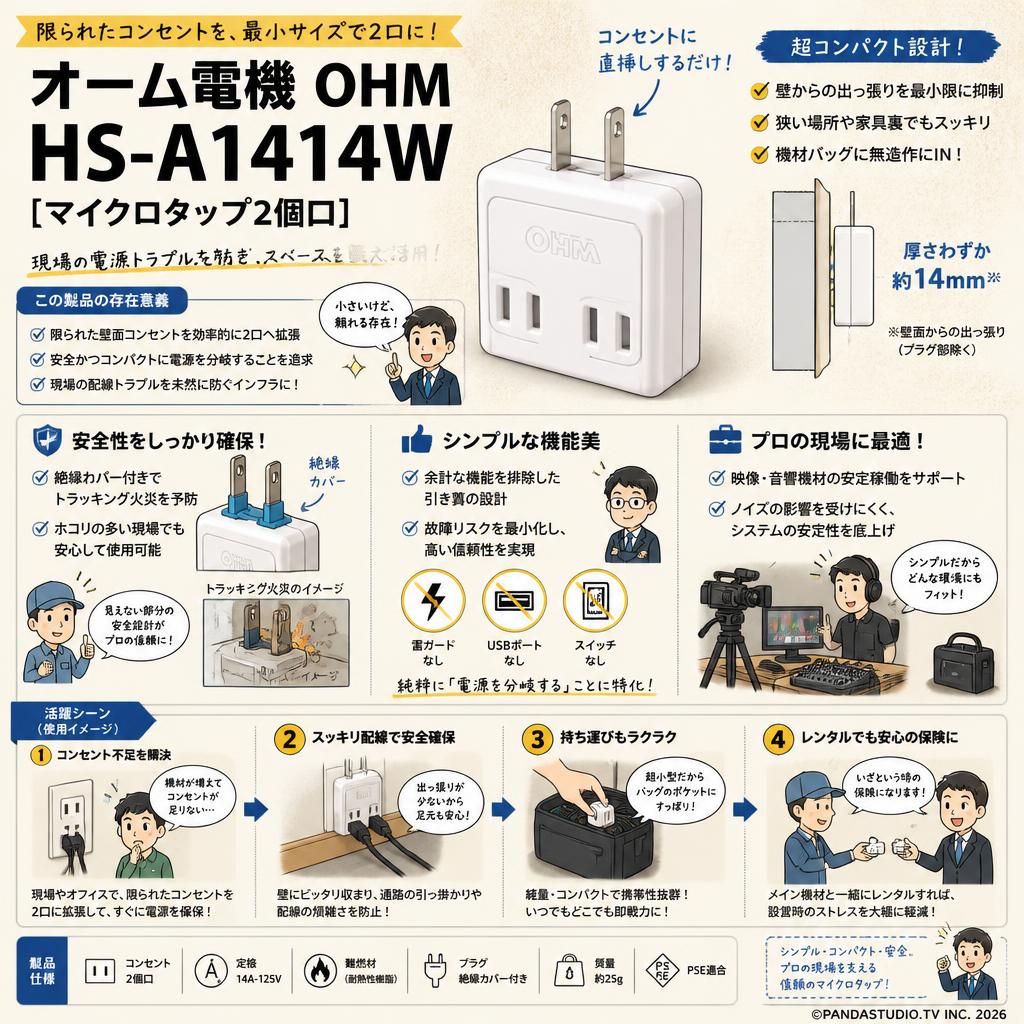 オーム電機 OHM HS-A1414W [マイクロタップ2個口] 概要