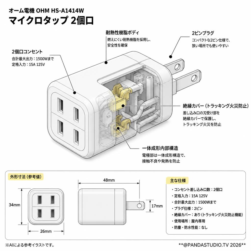 オーム電機 OHM HS-A1414W [マイクロタップ2個口] スペック