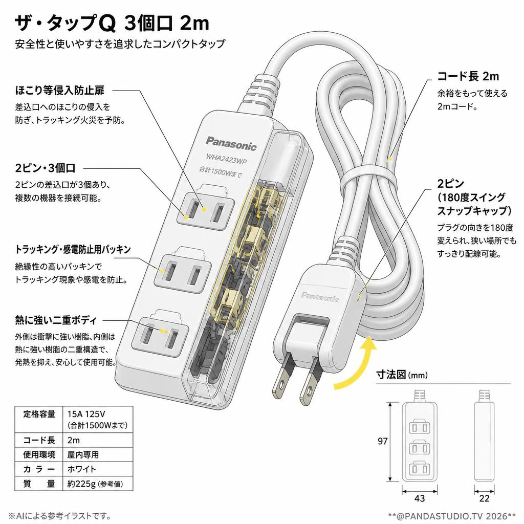 Panasonic WHA2423WP [ザ・タップQ 3個口 2m ] スペック
