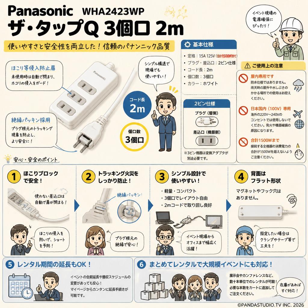 Panasonic WHA2423WP [ザ・タップQ 3個口 2m ] FAQ（よくある質問と答え）