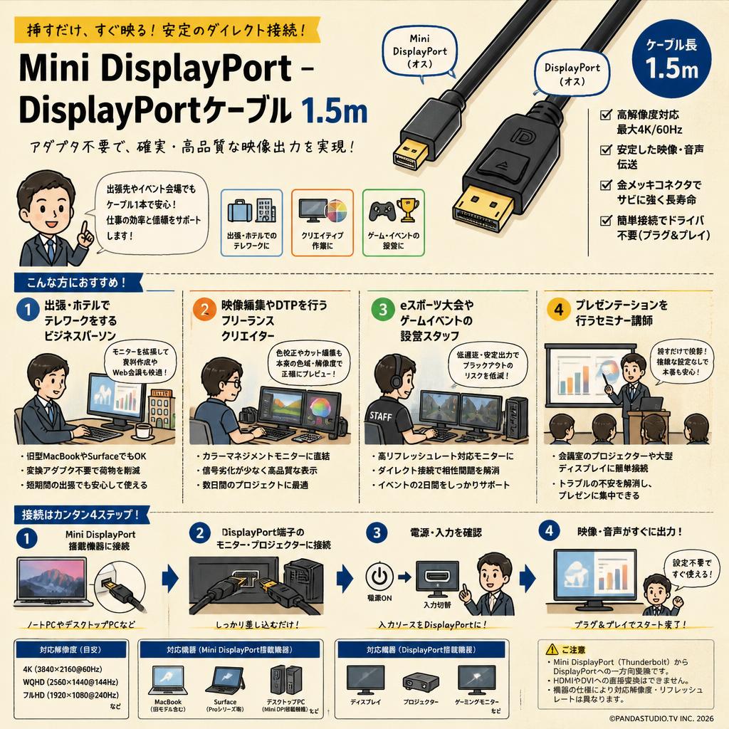 Mini DisplayPort – DisplayPortケーブル 1.5m おもな対象のお客様