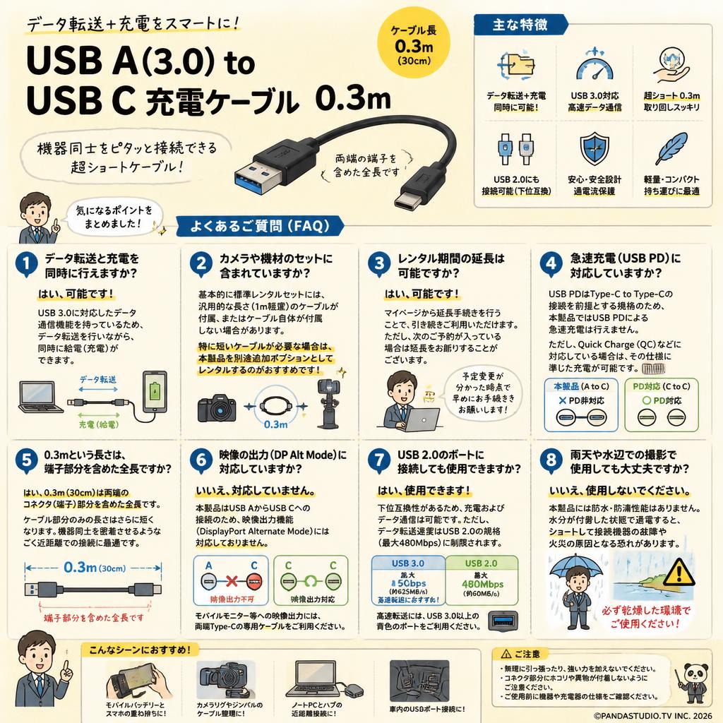 USB A (3.0) to USB C 充電ケーブル 0.3m FAQ（よくある質問と答え）