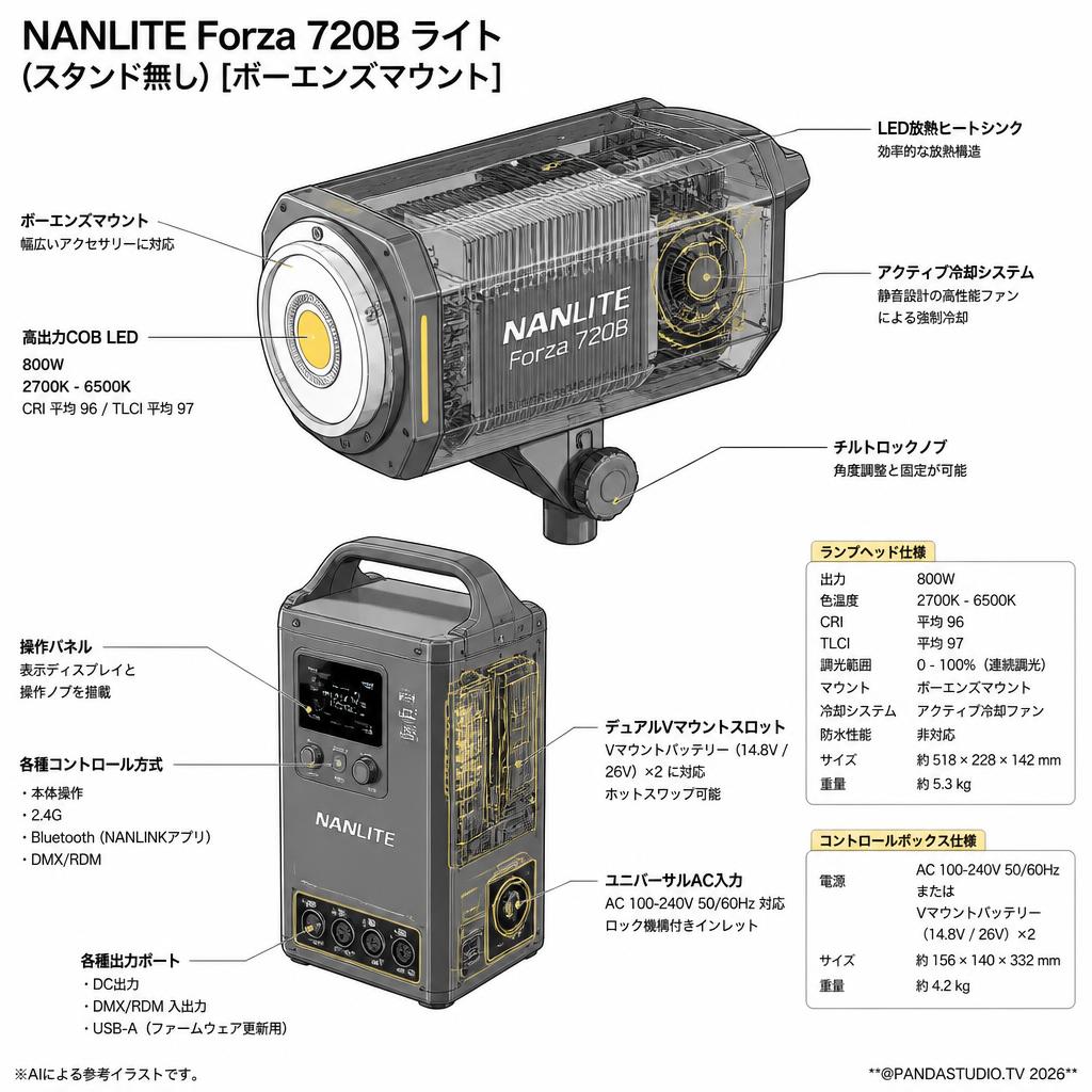 NANLITE Forza 720B ライト(スタンド無し)[ボーエンズマウント] スペック