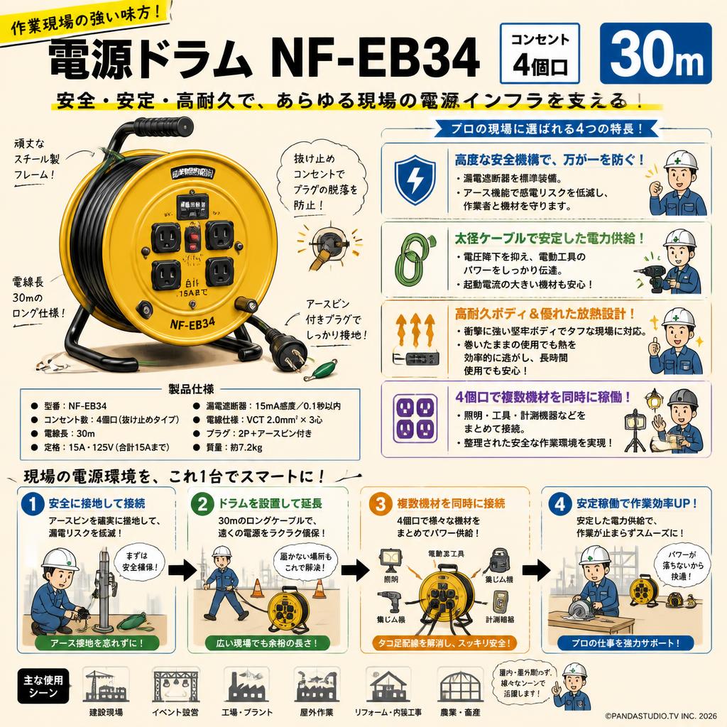 電源ドラム NF-EB34 [コンセント4個口] 30m 概要