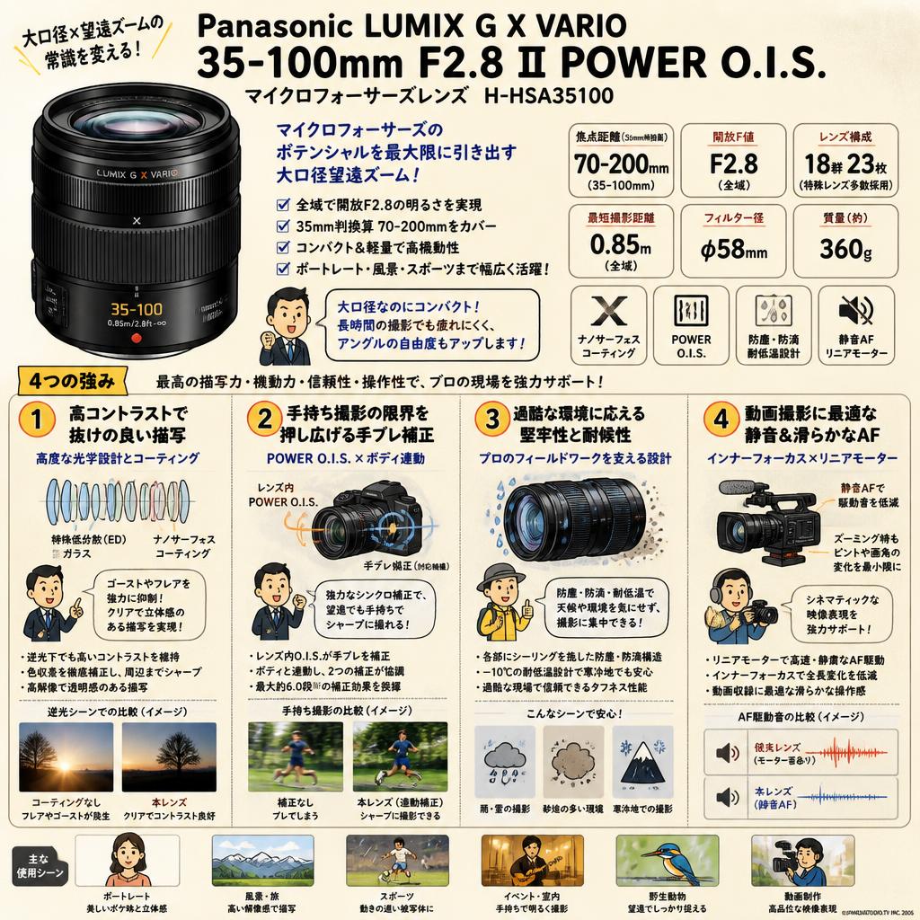 Panasonic LUMIX G X VARIO 35-100mm F2.8 II POWER O.I.S. マイクロフォーサーズレンズ H-HSA35100 概要
