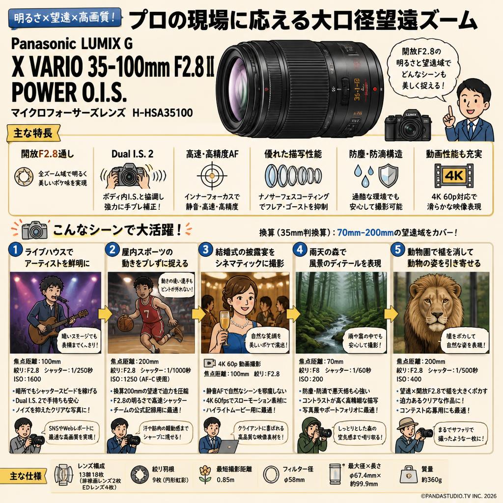 Panasonic LUMIX G X VARIO 35-100mm F2.8 II POWER O.I.S. マイクロフォーサーズレンズ H-HSA35100 用途