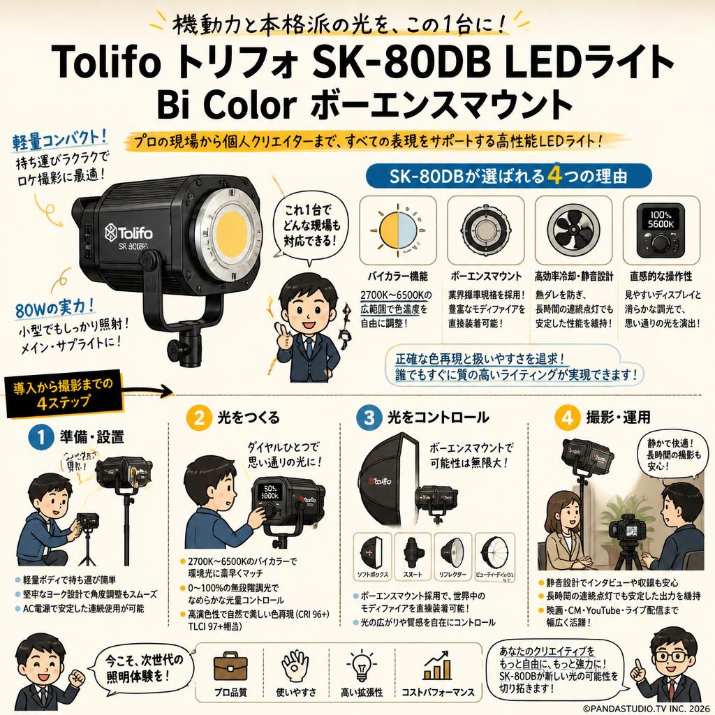 Tolifo トリフォ SK-80DB LEDライトBi Color ボーエンスマウント 概要