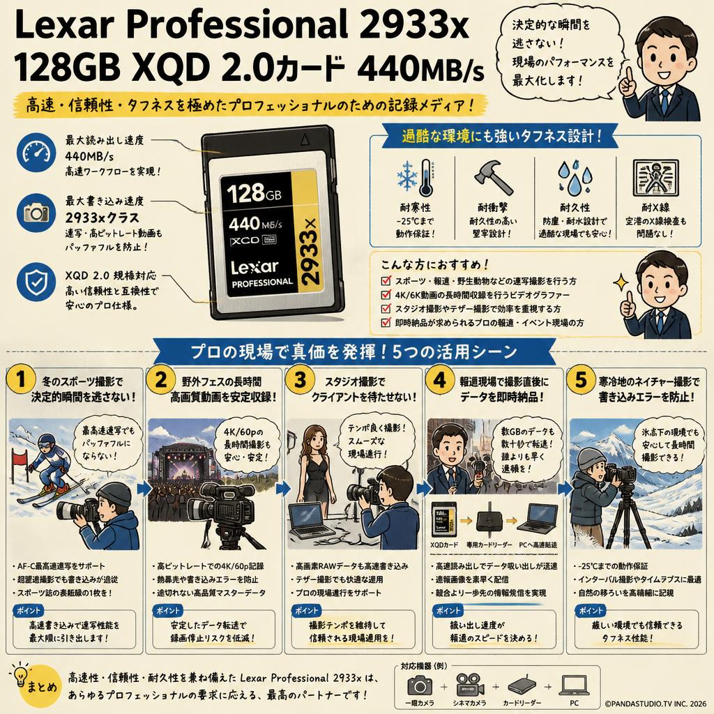 Lexar Professional 2933x 128GB XQD 2.0カード 440MB/s 用途