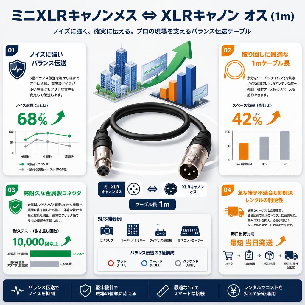 ミニXLRキャノンメス ⇔ XLRキャノン オス (1m) セールスポイント