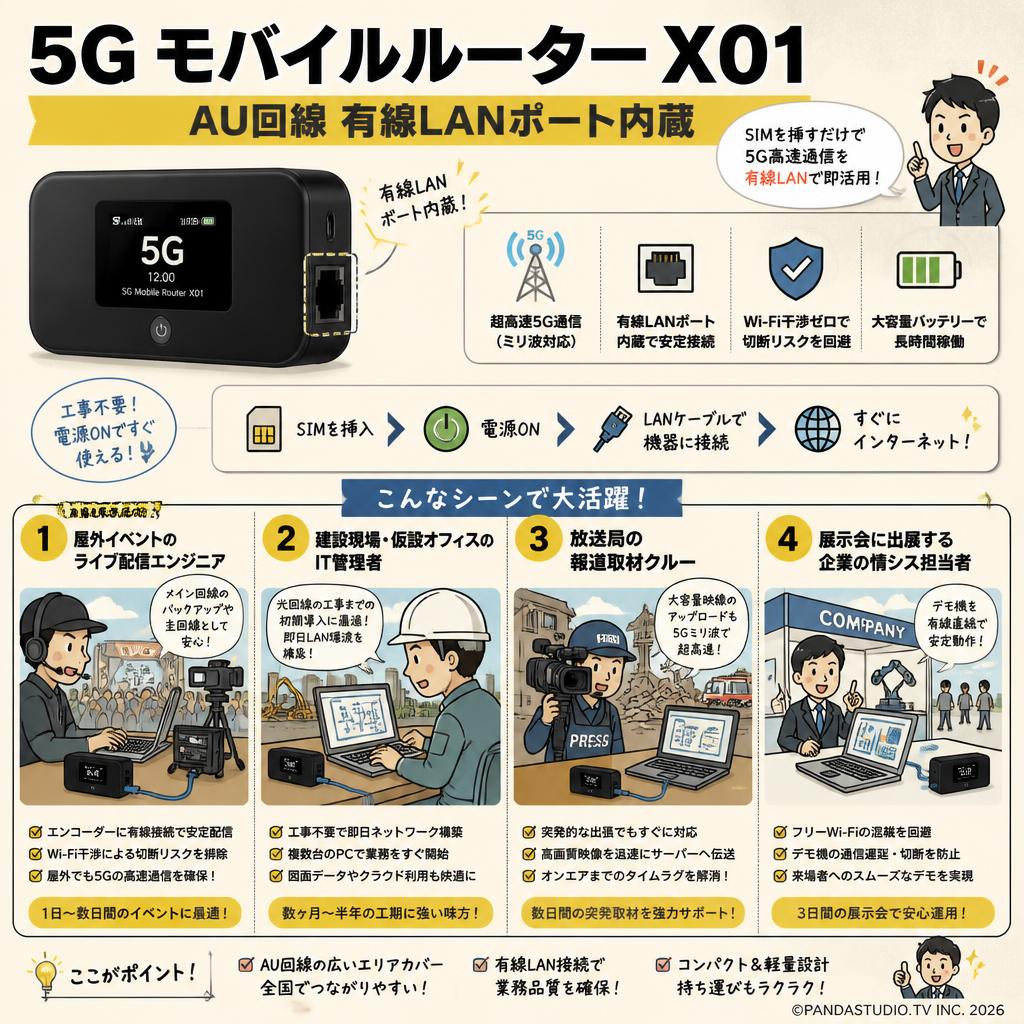 5G モバイルルーター X01 AU回線 有線LANポート内蔵 おもな対象のお客様