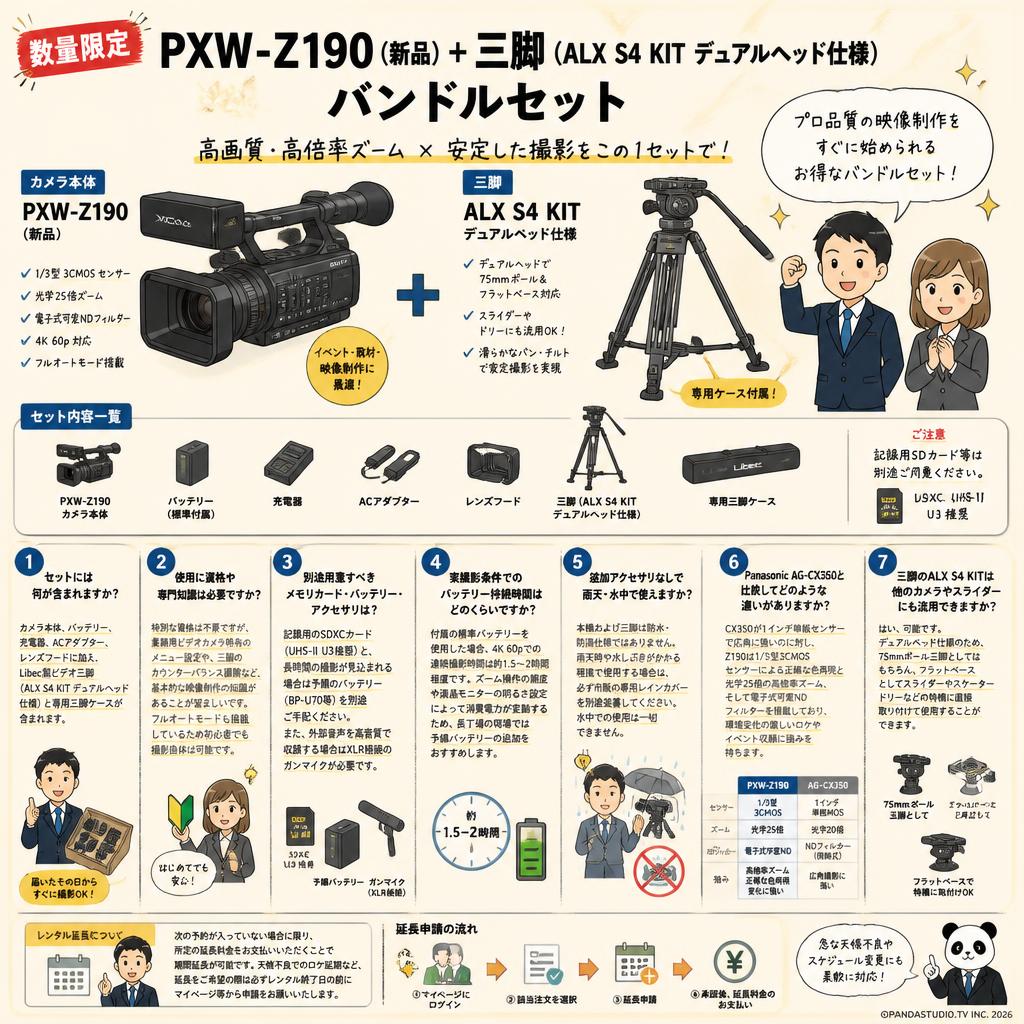 【数量限定】PXW-Z190（新品）＋三脚（ALX S4 KIT デュアルヘッド仕様）バンドルセット FAQ（よくある質問と答え）