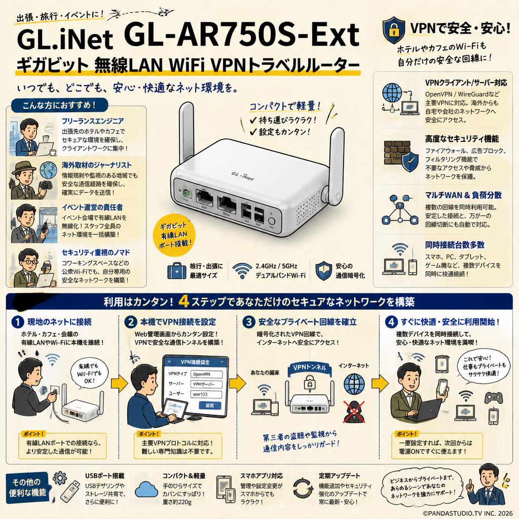 GL.iNet GL-AR750S-Ext ギガビット 無線LAN WiFi VPNトラベルルーター おもな対象のお客様