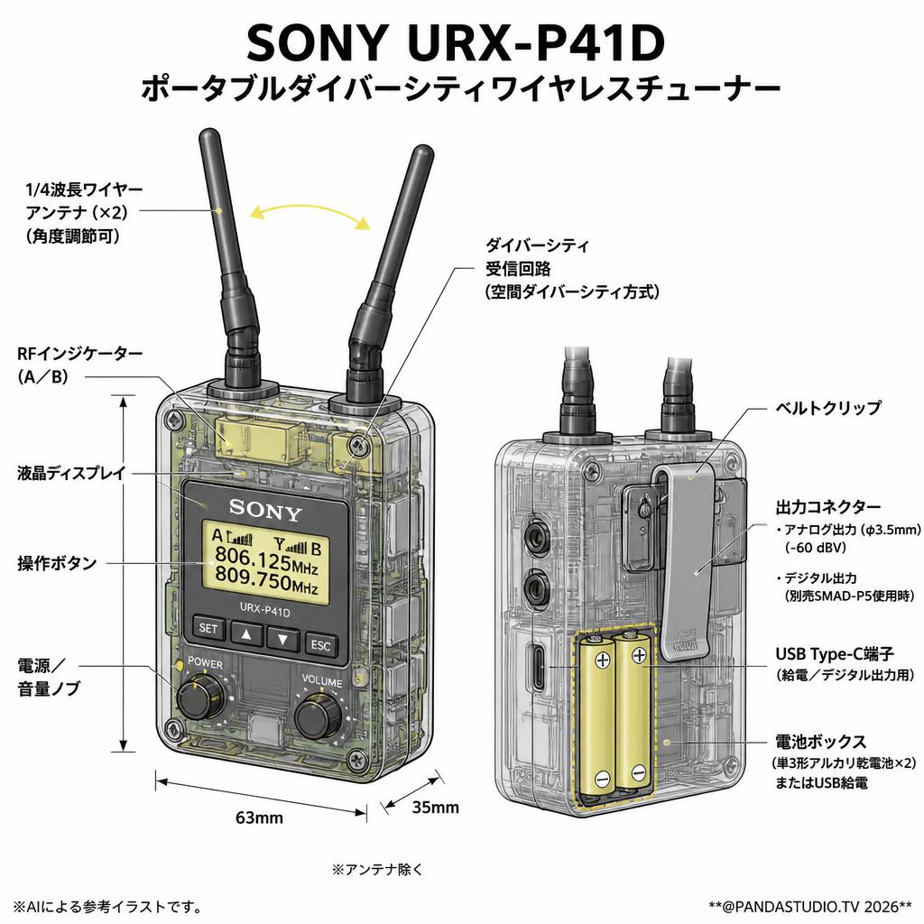 SONY URX-P41D ポータブルダイバーシティワイヤレスチューナー スペック